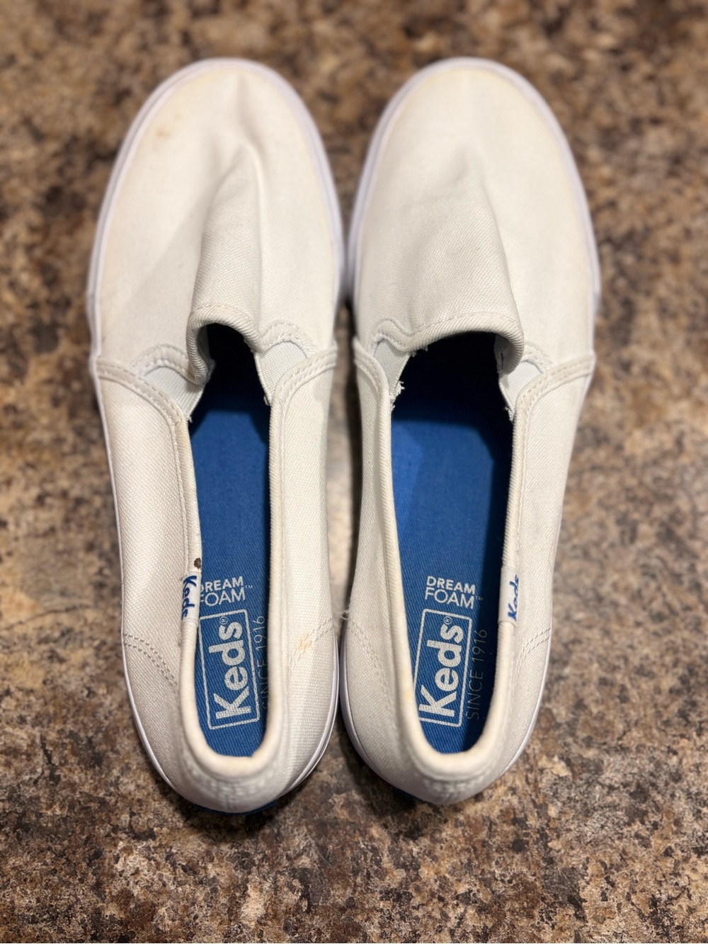 Keds White Slip-On Sneakers with Blue Insole